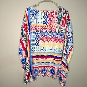 Chico's Ikat Riviera Woven Poncho Kaftan Kimono Top Tunic Women's Oversi…
